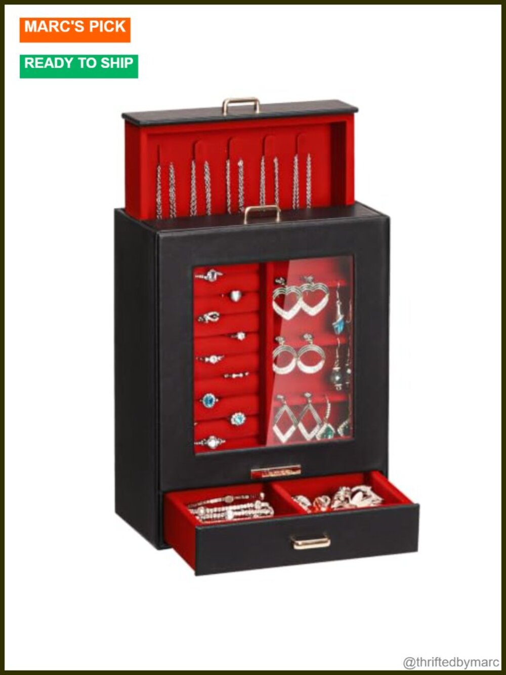 Homde Display Jewelry Box for Girls PU Leather Organizer with Clear Window and